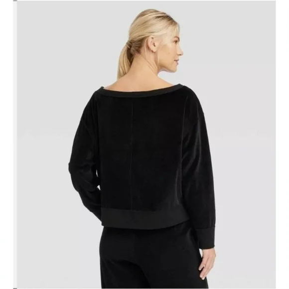 JoyLab Womens Relaxed Fit Sweatshirt Velour Long Sleeve Cropped Black Size S - Picture 2 of 8